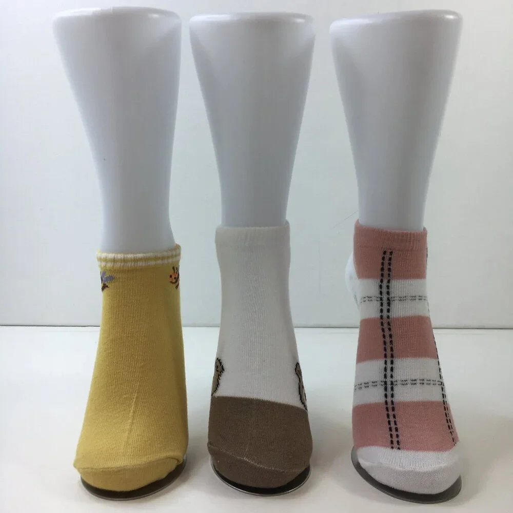 Colorful Ankle Socks 3-Pack Womens Fun Designs Bee Bear Plaid Comfy Lightweight